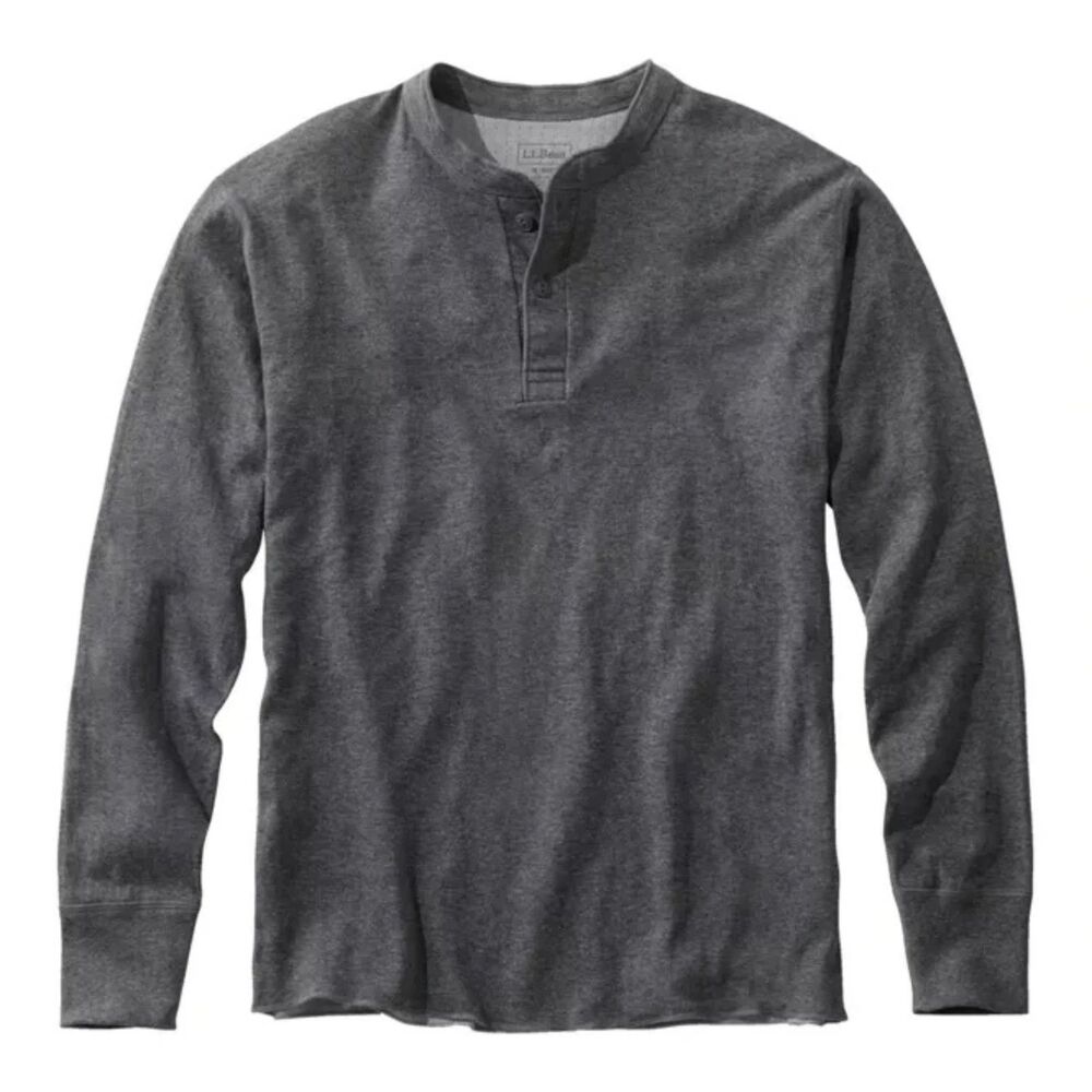 LL Bean River Drivers Henley Shirt Mens Sz L Tall Charcoal 2-Layer Wool Cotton